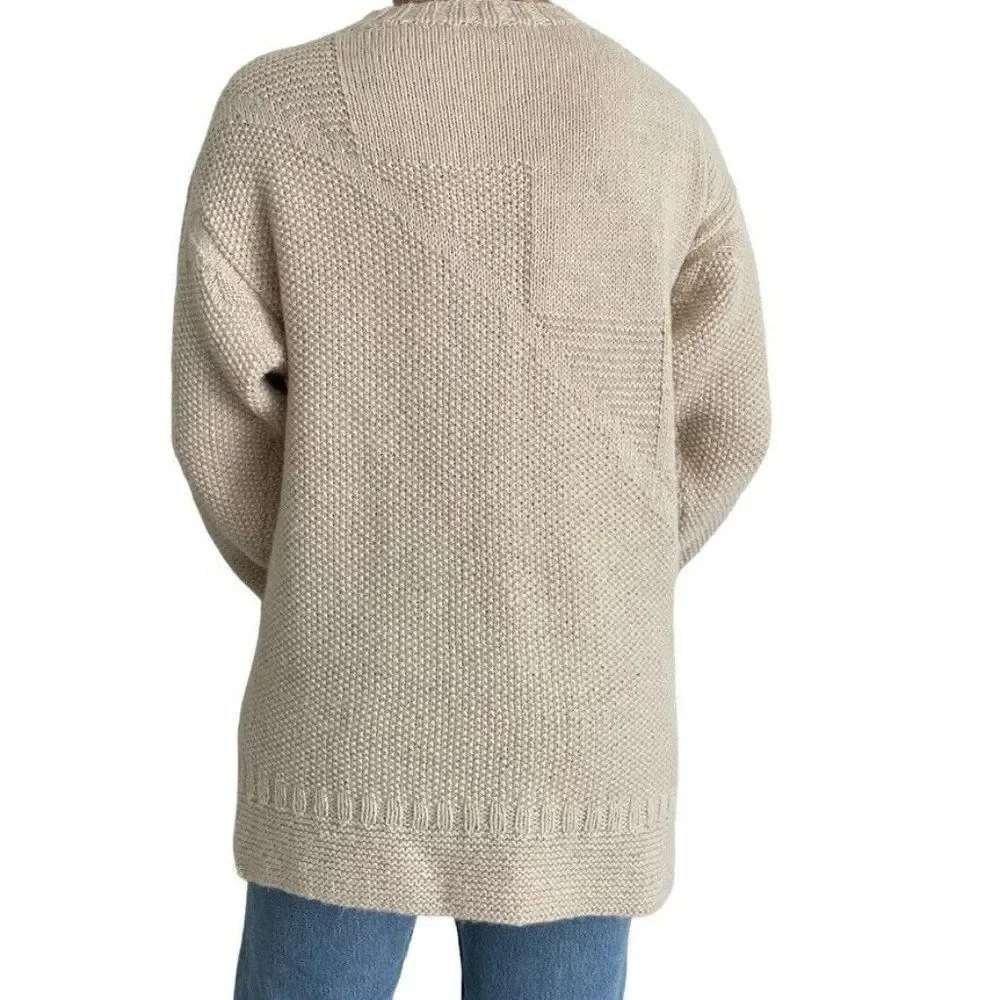 Vintage Womens Hand Knit Tan Beige Alpaca Oversized Soft Sweater Sz XL - Picture 6 of 8